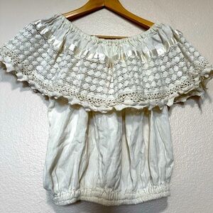 Mexican Linen Cream Off-Shoulder Lace Top